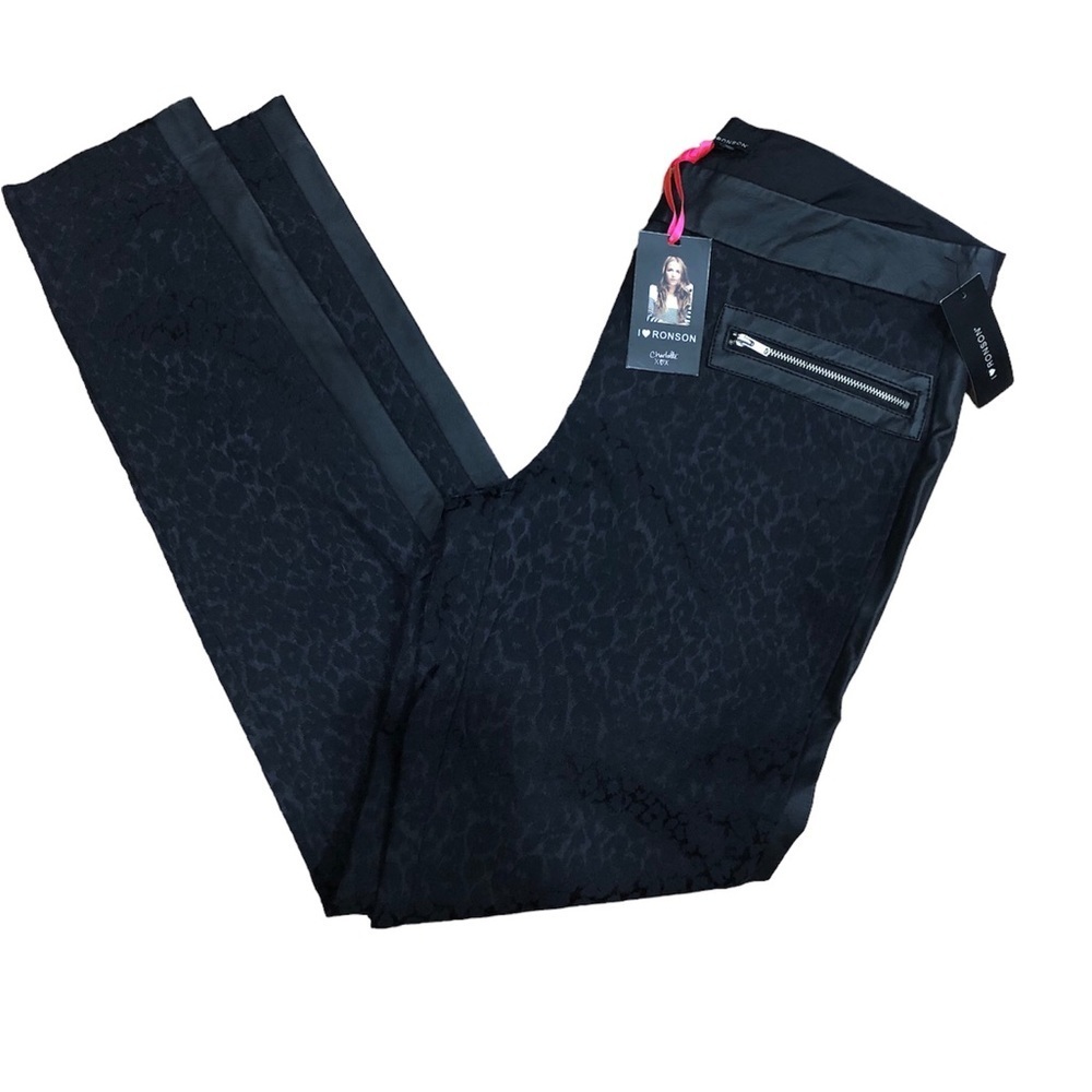 NWT I Heart Ronson Black Leopard Print Brocade vegan leather tuxedo stripe Sz 8